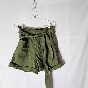 Bensimon Jocya Linen Blend High Waisted Shorts in Army Green sz FR 38 US Small‎